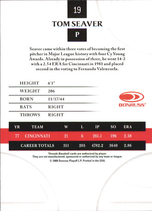 2008 Donruss Threads Baseball "Main Set" Cards #1 to #148 - Picture 38 of 196