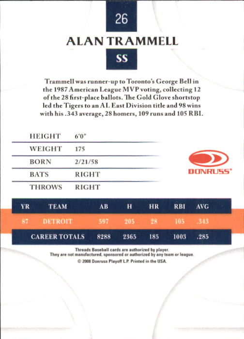 2008 Donruss Threads Baseball "Main Set" Cards #1 to #148 - Picture 52 of 196