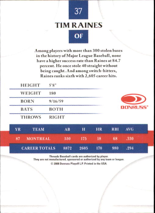 2008 Donruss Threads Baseball "Main Set" Cards #1 to #148 - Picture 71 of 196