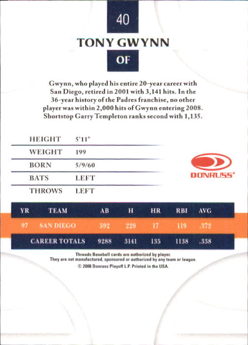 2008 Donruss Threads Baseball "Main Set" Cards #1 to #148 - Picture 77 of 196
