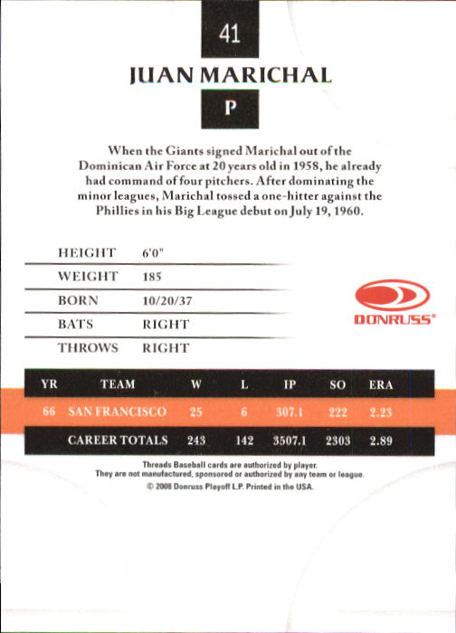 2008 Donruss Threads Baseball "Main Set" Cards #1 to #148 - Picture 79 of 196