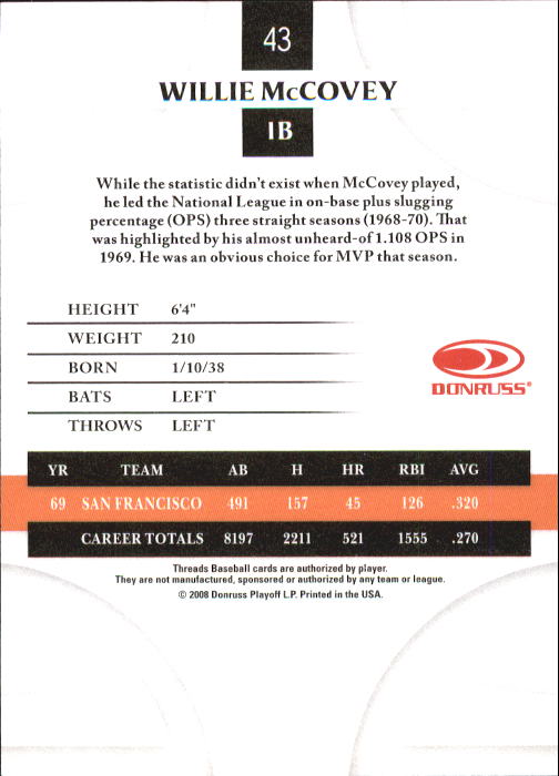 2008 Donruss Threads Baseball "Main Set" Cards #1 to #148 - Picture 82 of 196