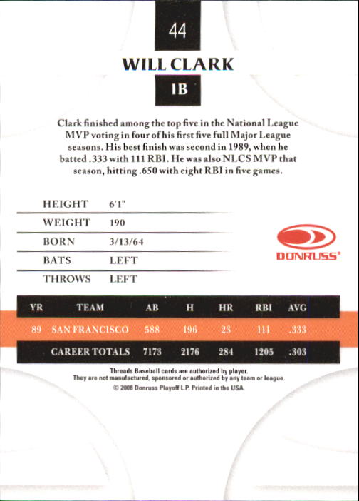 2008 Donruss Threads Baseball "Main Set" Cards #1 to #148 - Picture 84 of 196