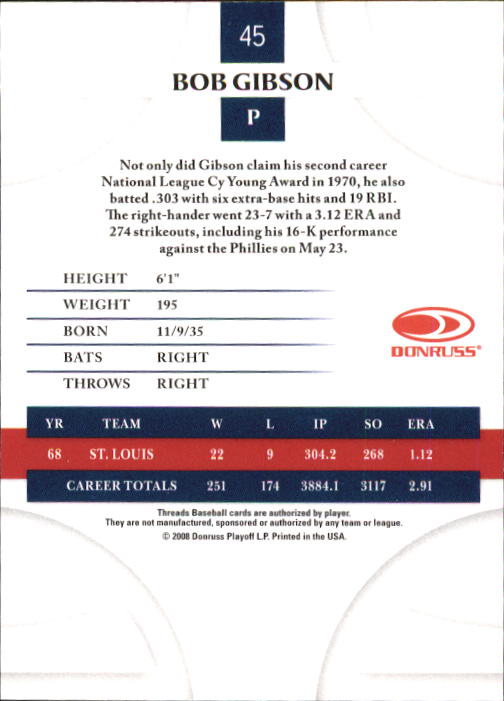 2008 Donruss Threads Baseball "Main Set" Cards #1 to #148 - Picture 86 of 196