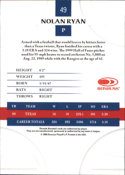2008 Donruss Threads Baseball "Main Set" Cards #1 to #148 - Picture 93 of 196