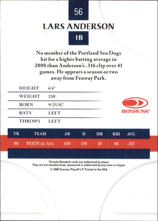 2008 Donruss Threads Baseball "Main Set" Cards #1 to #148 - Picture 107 of 196