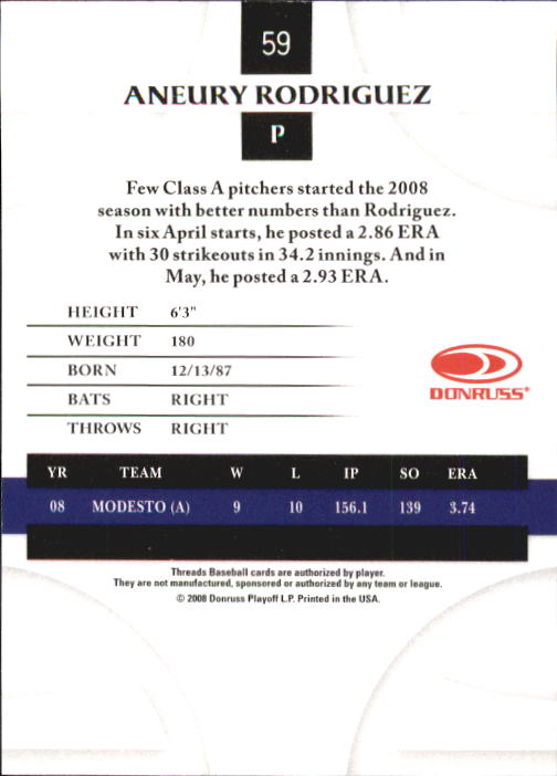 2008 Donruss Threads Baseball "Main Set" Cards #1 to #148 - Picture 113 of 196