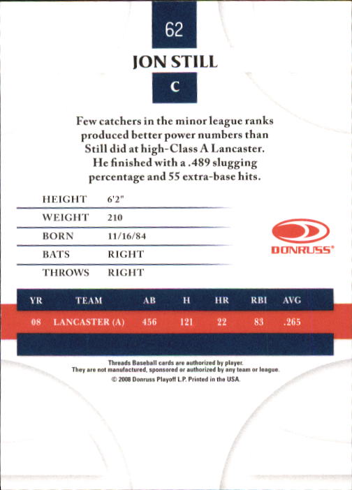 2008 Donruss Threads Baseball "Main Set" Cards #1 to #148 - Picture 119 of 196