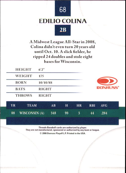 2008 Donruss Threads Baseball "Main Set" Cards #1 to #148 - Picture 131 of 196