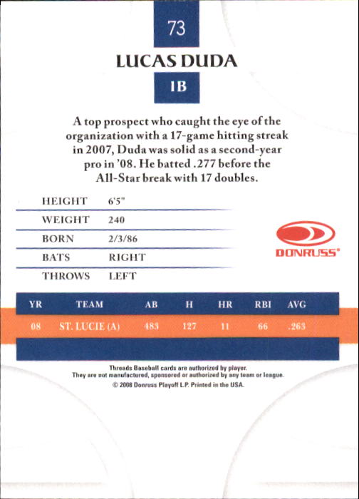 2008 Donruss Threads Baseball "Main Set" Cards #1 to #148 - Picture 141 of 196