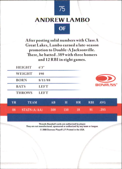 2008 Donruss Threads Baseball "Main Set" Cards #1 to #148 - Picture 145 of 196