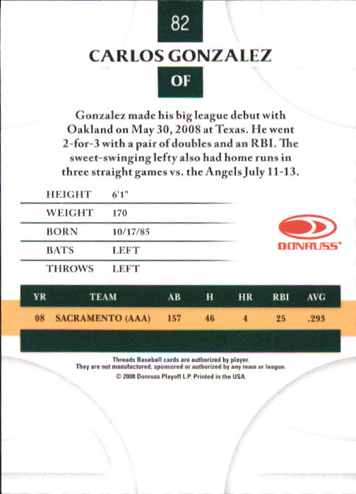2008 Donruss Threads Baseball "Main Set" Cards #1 to #148 - Picture 158 of 196