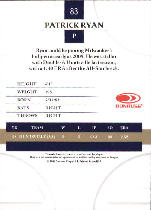 2008 Donruss Threads Baseball "Main Set" Cards #1 to #148 - Picture 160 of 196