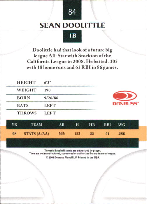 2008 Donruss Threads Baseball "Main Set" Cards #1 to #148 - Picture 162 of 196
