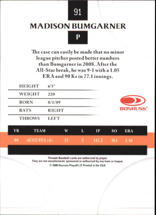 2008 Donruss Threads Baseball "Main Set" Cards #1 to #148 - Picture 176 of 196