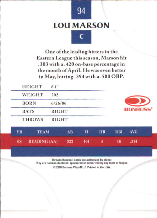 2008 Donruss Threads Baseball "Main Set" Cards #1 to #148 - Picture 182 of 196