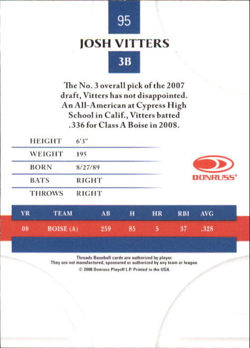 2008 Donruss Threads Baseball "Main Set" Cards #1 to #148 - Picture 184 of 196