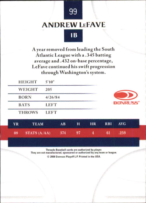 2008 Donruss Threads Baseball "Main Set" Cards #1 to #148 - Picture 192 of 196