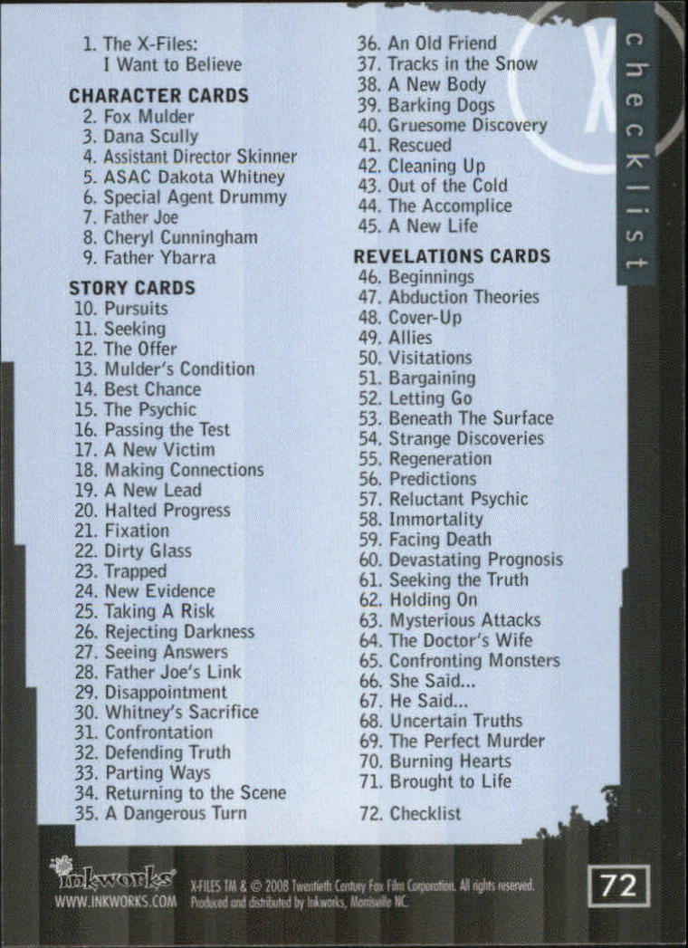 A5636- 2008 X-Files I Want to Believe Card #s 1-72 -You Pick- 15+ FREE US SHIP - Picture 133 of 133