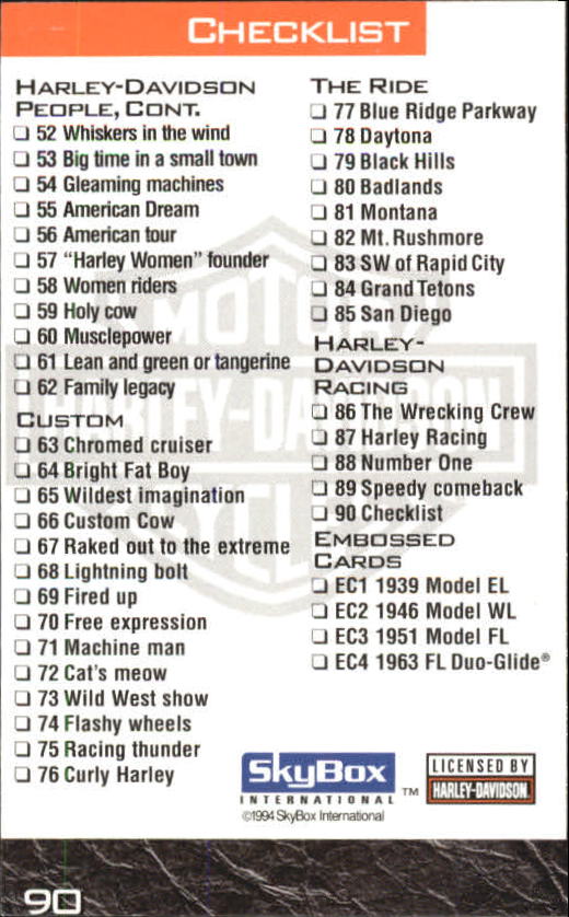 1994 Harley Davidson Collector Cards 1-80 (A5009) - You Pick - 10+ FREE SHIP - Picture 181 of 181