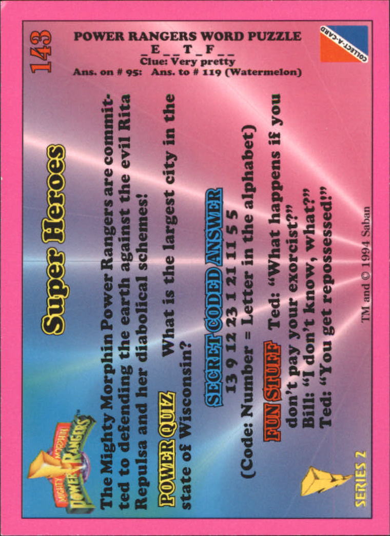 1994 Power Rangers Cards Series Inserts A1529 You Pick 10 FREE 