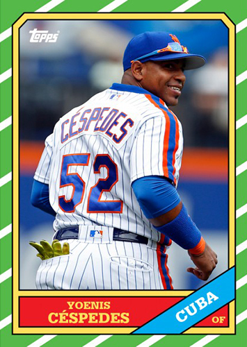 Yoenis Cespedes player worn jersey patch baseball card (New York Mets, JZ)  2017 Topps #MLMYC pinstripe