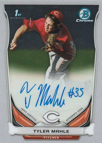 2014 Bowman Chrome Green Refractor Autograph• Reds Tyler Mahle• /75 1st Auto 
