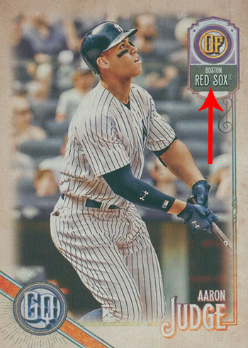 2018 Topps Gypsy Queen Team Error Swap Variation Aaron Judge Arrow