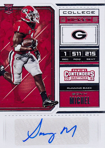 SONY MICHEL 2018 Score NFL Draft Jersey Football Card - Georgia Bulldogs