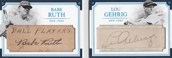Babe Ruth / Lou Gehrig 2004 Donruss Elite Throwback Threads Dual Game-Used  Jersey Relic #51 (Serially Numbered #19/25)