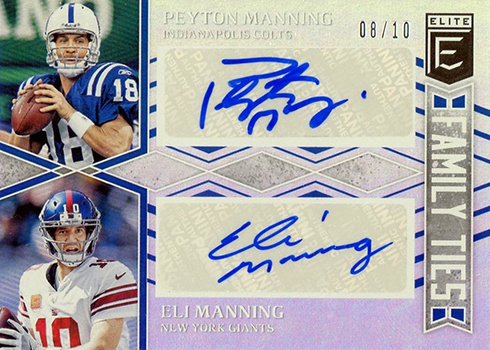 2018 Elite Football Family Ties Signatures Peyton Manning Eli Manning