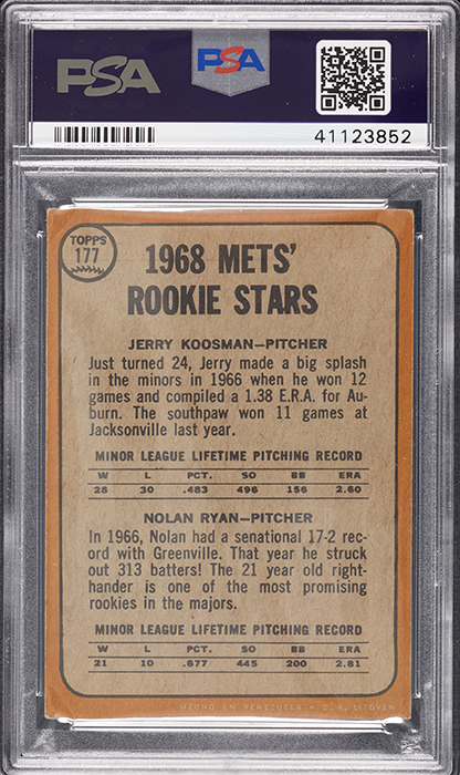 Sold at Auction: 1968 Topps Nolan Ryan Rookie Card