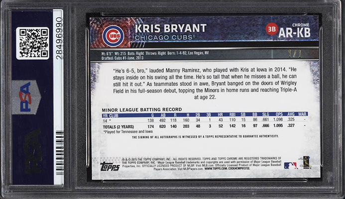 Kris Bryant Signed Inscribed 1st Xbh Game-mlb Holo-2015 Rookie Doubles  Leader