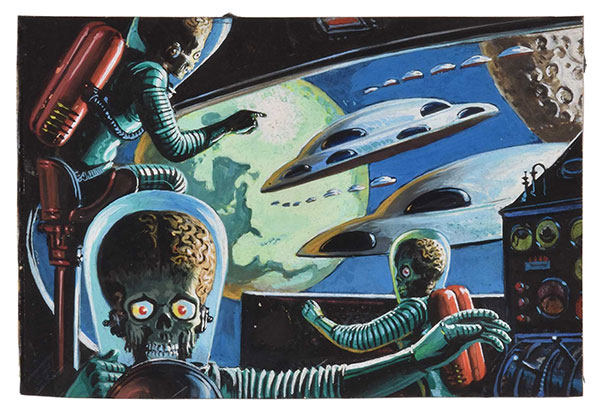 1962 Topps Mars Attacks 2 Martians Approaching Original Painting