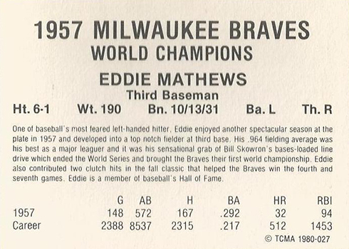 Lot Detail - 1957 Milwaukee Braves World Series Champions Full