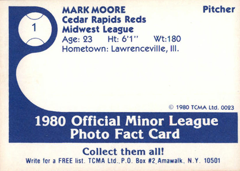 1980 Glens Falls White Sox Black and White TCMA Checklist, Details