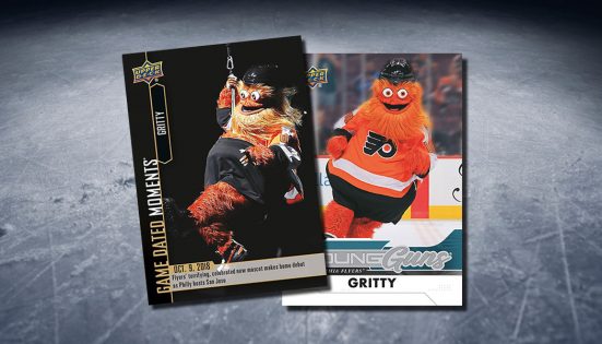 Gritty has an official Upper Deck card with a bizarre bio on the