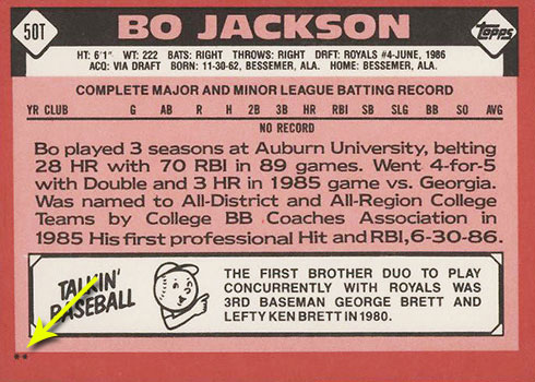 1986 Topps Traded Tiffany Bo Jackson