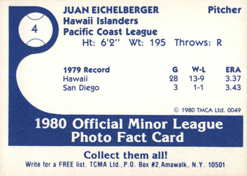 1980 El Paso Diablos TCMA Checklist and Baseball Card Details