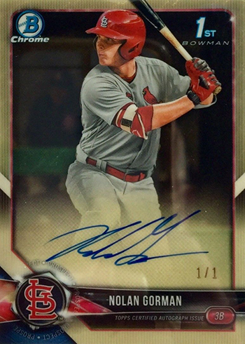 2018 Bowman Chrome Draft Nolan Gorman Superfractor Autograph