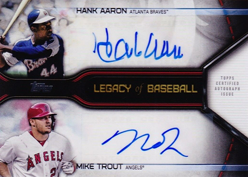 2019 Topps Series 1 Baseball Legacy of Baseball Dual Autograph Mike Trout Hank Aaron