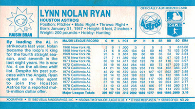 1980's Kellogg's NM/M Nolan Ryan & Ron Cey Perforations Unbroken