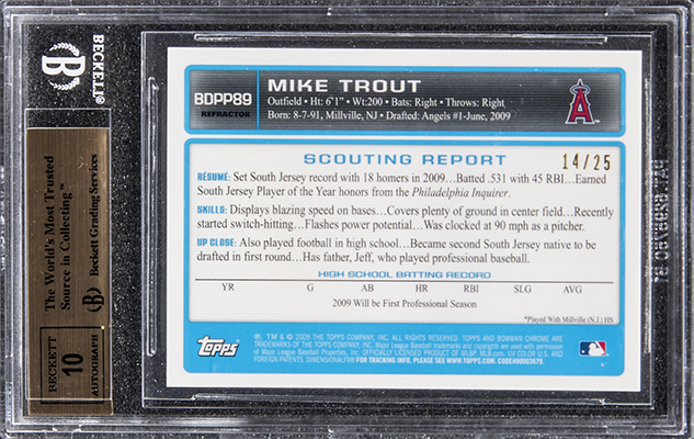 2009 Bowman Chrome Orange Refractor Mike Trout Autograph Over $80K