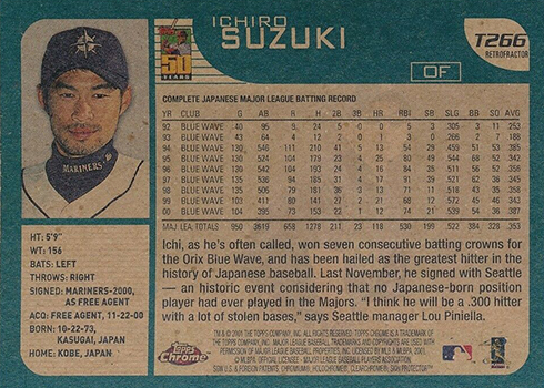 Ichiro Suzuki Autographed 2001 Topps Chrome Traded Rookie Card