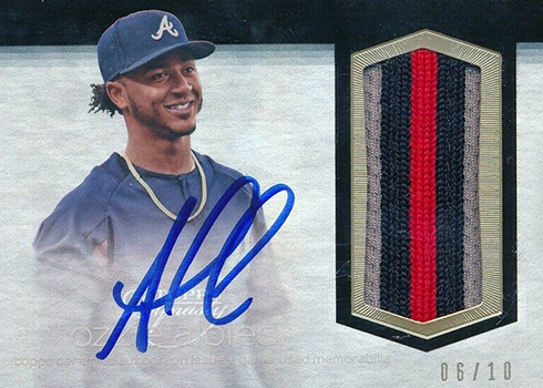 OZZIE ALBIES 2018 Panini Prestige #RJC-OZ RC Rookie Jersey Patch Gold /49