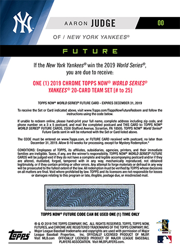 2019 Topps Now Future World Series Champions Card Back