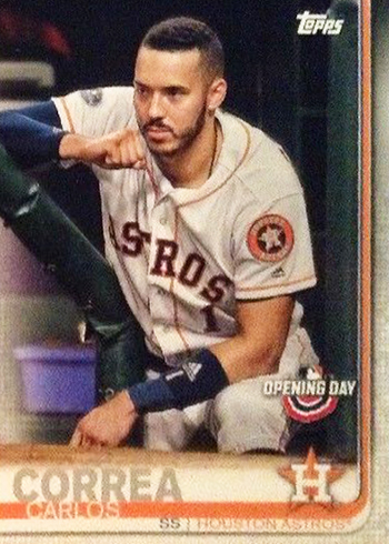 Carlos Correa player worn jersey patch baseball card (Houston Astros) 2019  Topps Opening Day #ODRCC