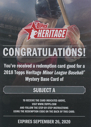 2018 Topps Heritage Minors Base Card Mystery Redemption A