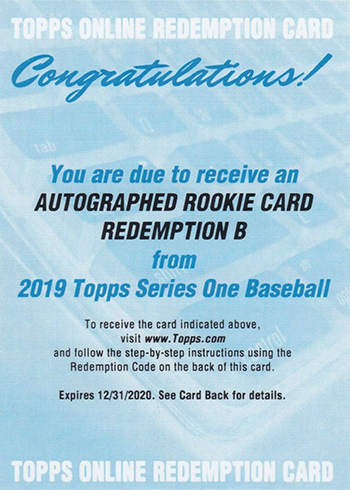 2019 Topps Series 1 Baseball Mystery Redempiton B