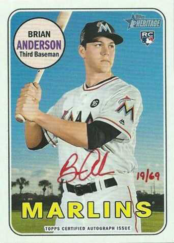 Brian Anderson autographed baseball card (Miami Marlins) 2018